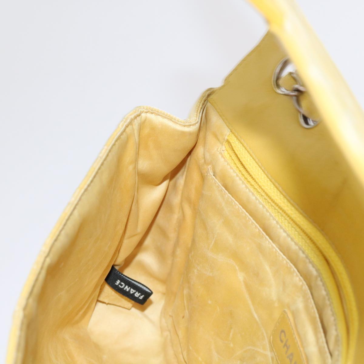 CHANEL Choco Bar New Travel Line Turn Lock Chain Bag Nylon Yellow CC Auth 63801