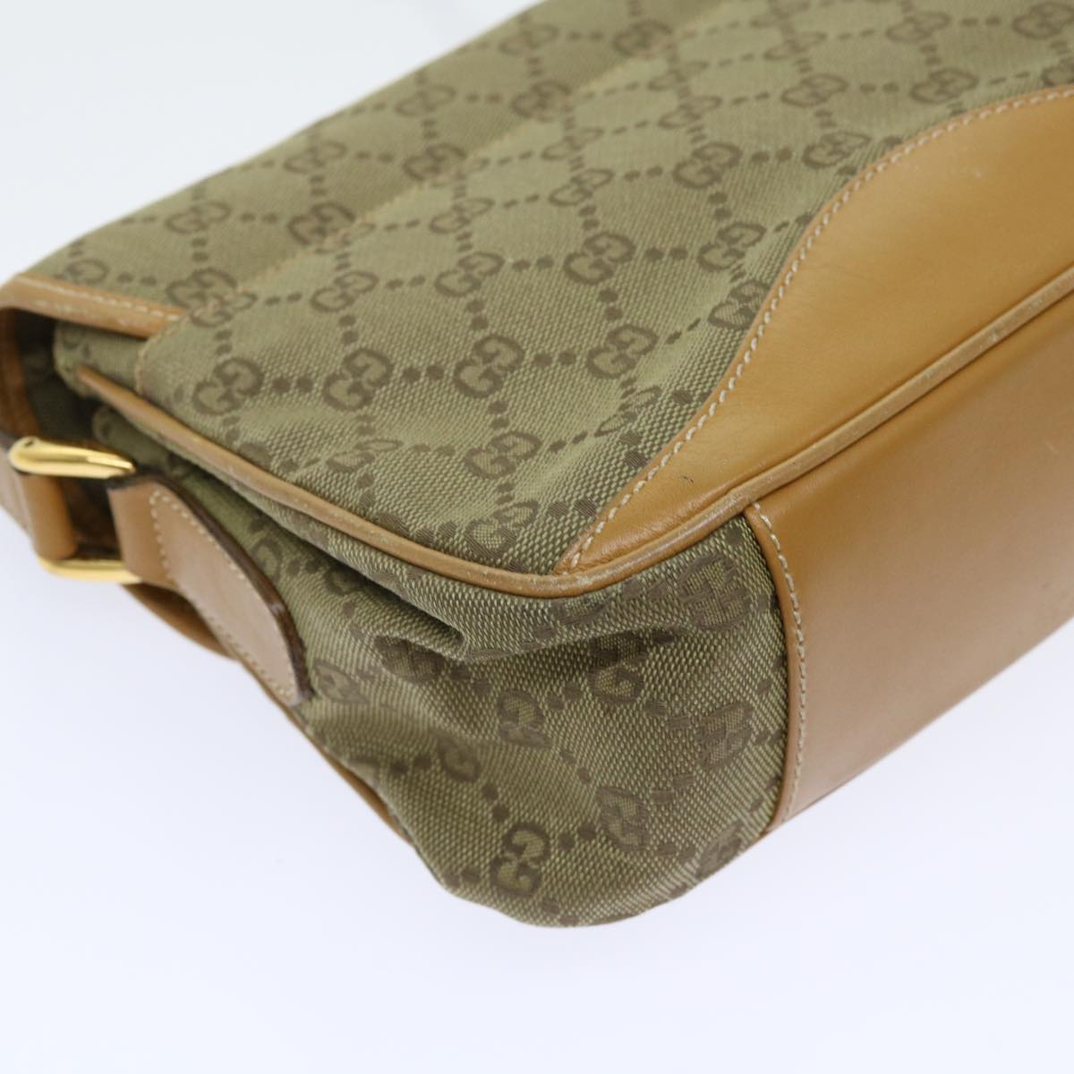 GUCCI GG Canvas Shoulder Bag Khaki 007 2854 0246 Auth 63803