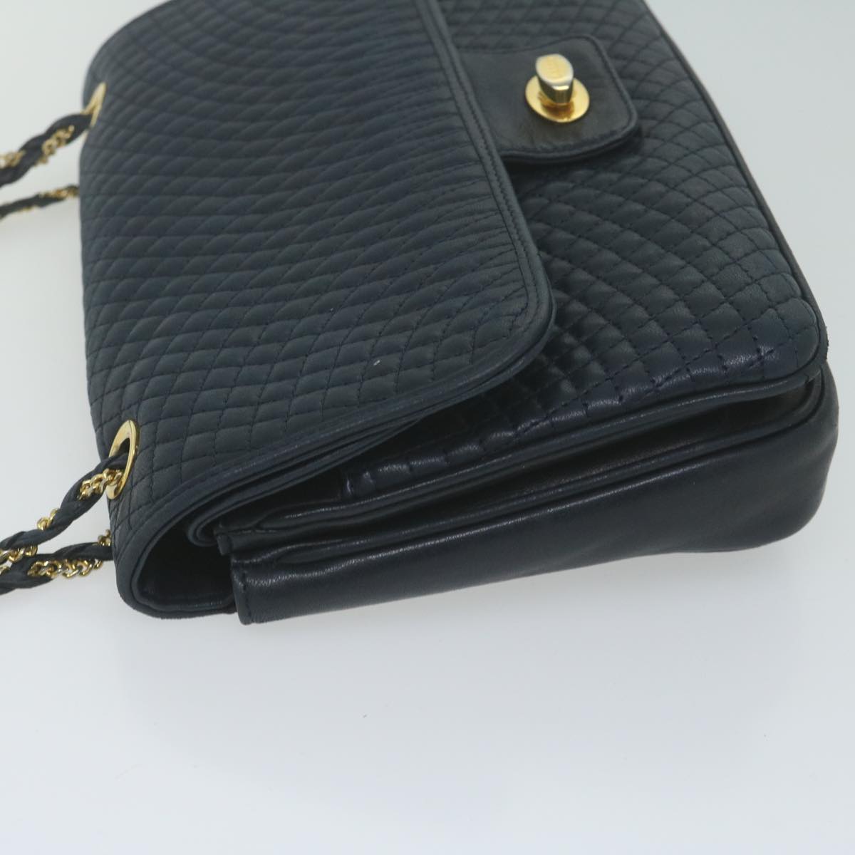 BALLY Chain Shoulder Bag Leather Navy Auth 63901