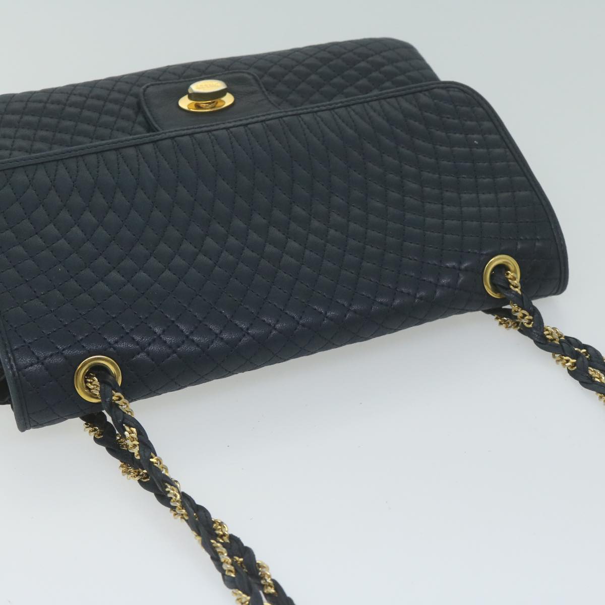 BALLY Chain Shoulder Bag Leather Navy Auth 63901
