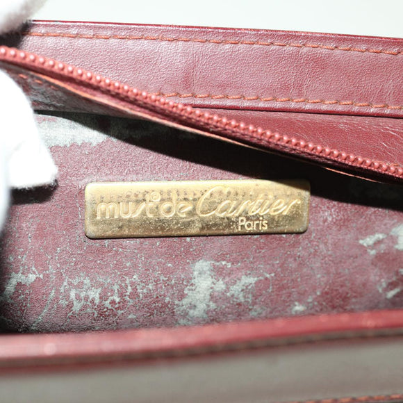 CARTIER Clutch Bag Leather Wine Red Auth 63905