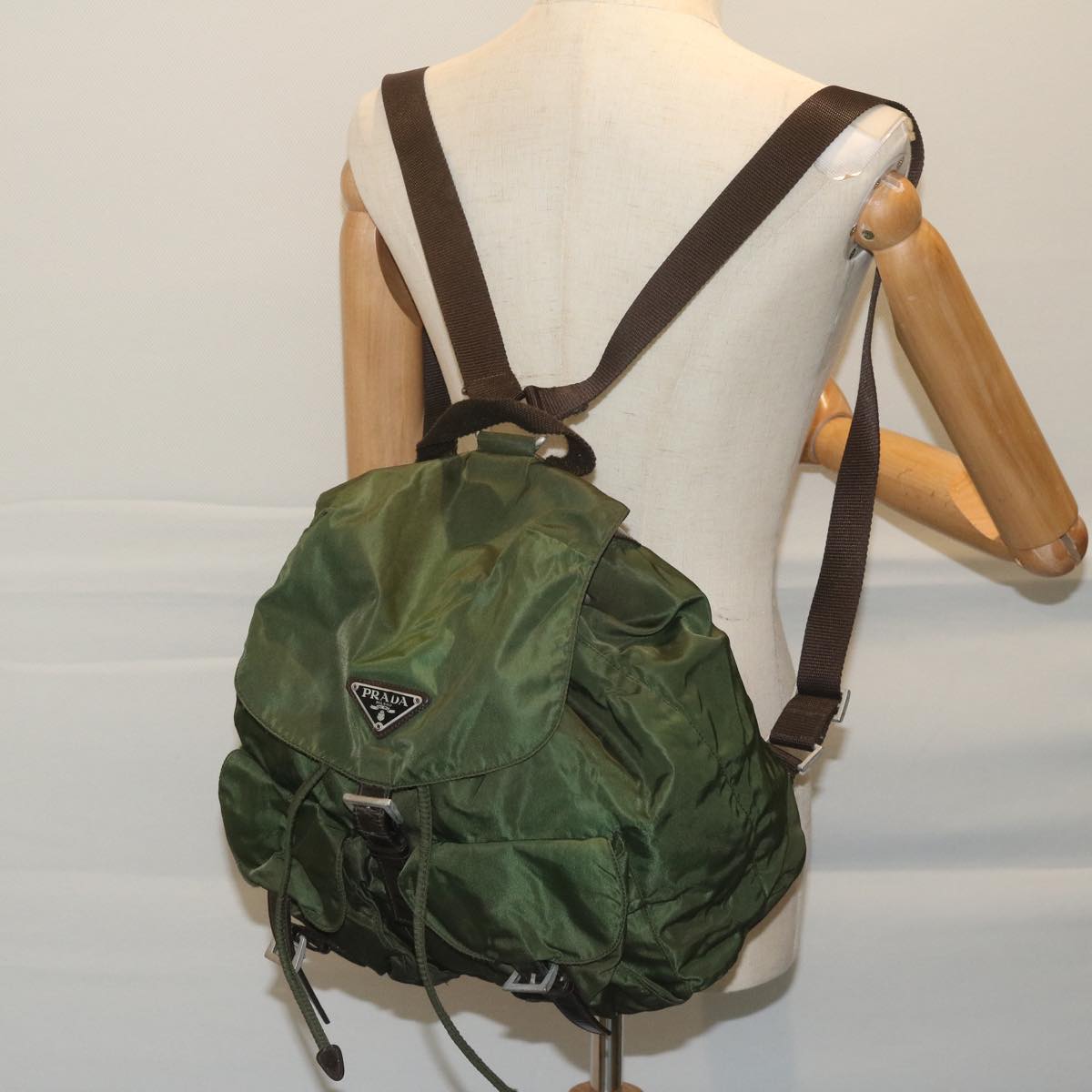 PRADA Backpack Nylon Khaki Auth 63976