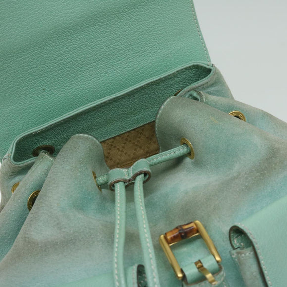 GUCCI Bamboo Backpack Suede Light Blue Auth 63986