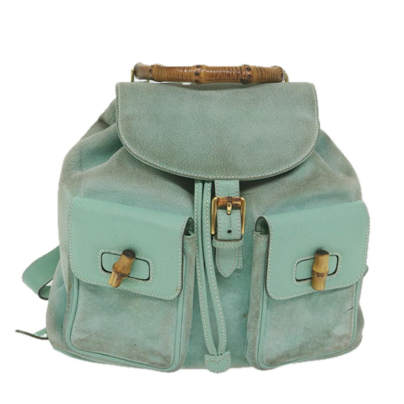 GUCCI Bamboo Backpack Suede Light Blue Auth 63986