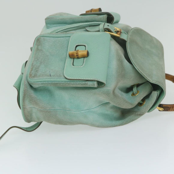 GUCCI Bamboo Backpack Suede Light Blue Auth 63986