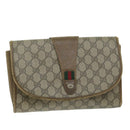 GUCCI GG Canvas Web Sherry Line Clutch Bag PVC Beige Green Red Auth 64005-1
