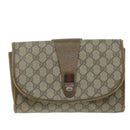 GUCCI GG Canvas Web Sherry Line Clutch Bag PVC Beige Green Red Auth 64005-12