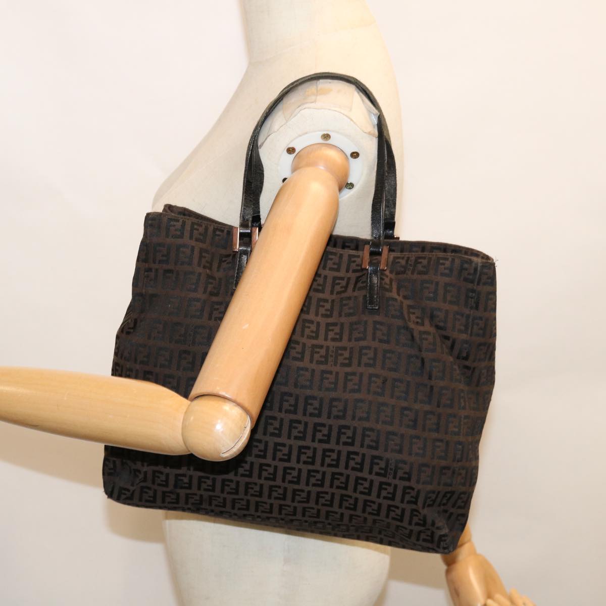 FENDI Zucchino Canvas Tote Bag Brown Auth 64110