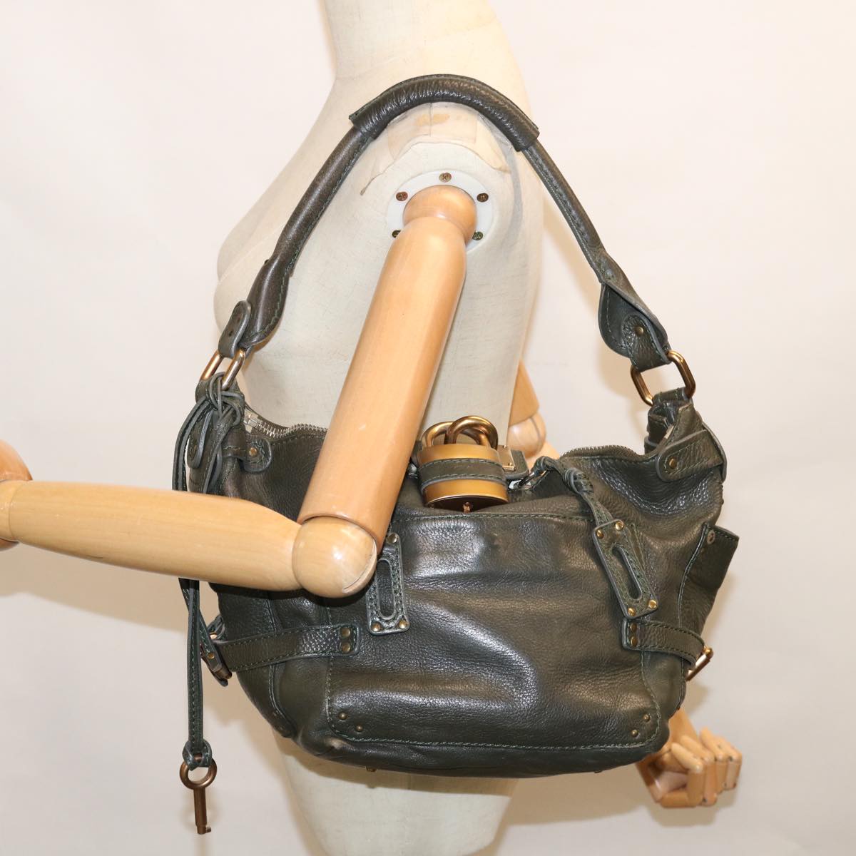 Chloe Paddington Shoulder Bag Leather Khaki Auth 64123