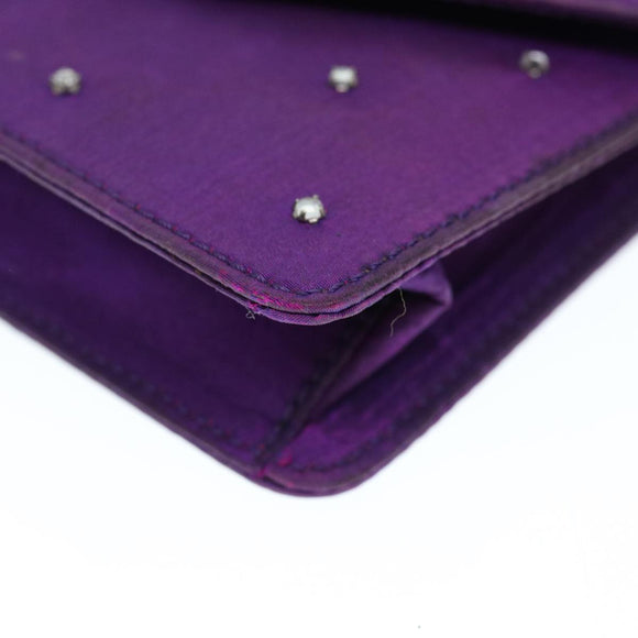 CELINE Chain Pouch Satin Purple Auth 64134
