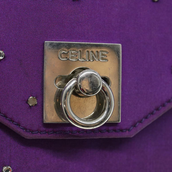 CELINE Chain Pouch Satin Lila Auth 64134
