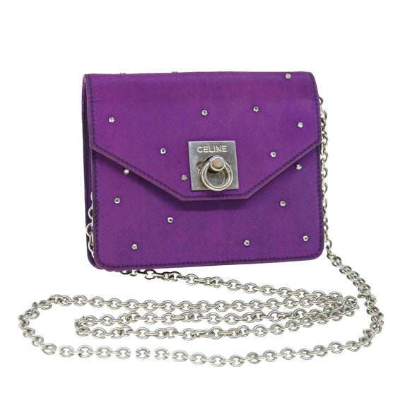 CELINE Chain Pouch Satin Lila Auth 64134