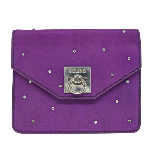 CELINE Chain Pouch Satin Purple Auth 64134