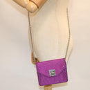 CELINE Chain Pouch Satin Purple Auth 64134-22