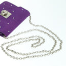 CELINE Chain Pouch Satin Purple Auth 64134-7