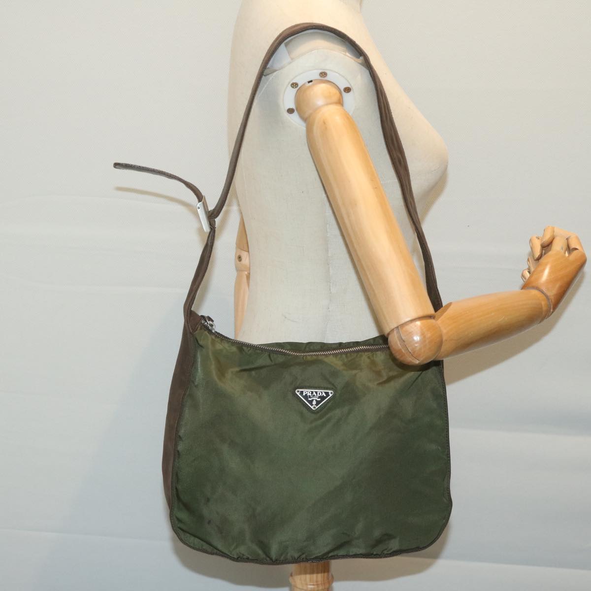 PRADA Shoulder Bag Nylon Khaki Auth 64273