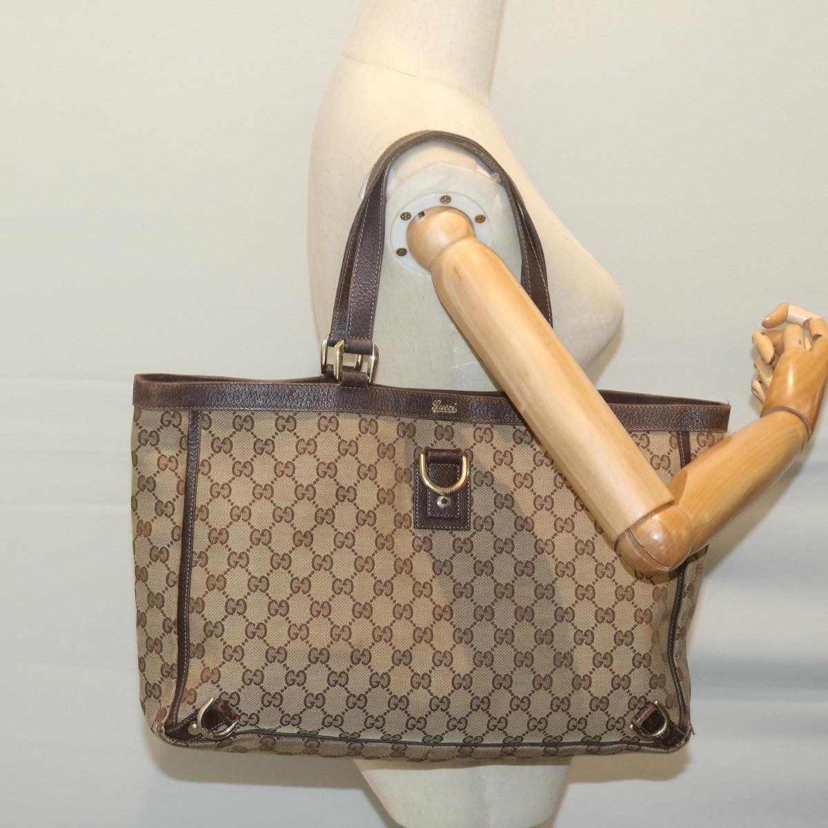 GUCCI GG Canvas Tote Bag Beige 141472 Auth 64281