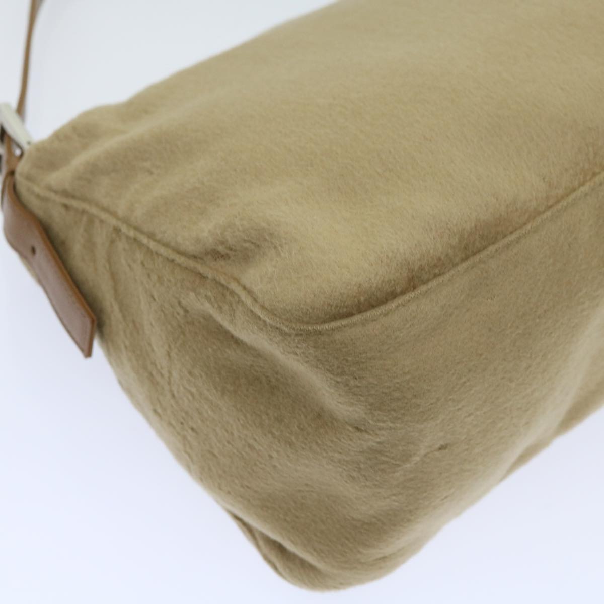 FENDI Mamma Baguette Shoulder Bag Wool Beige Auth 64454