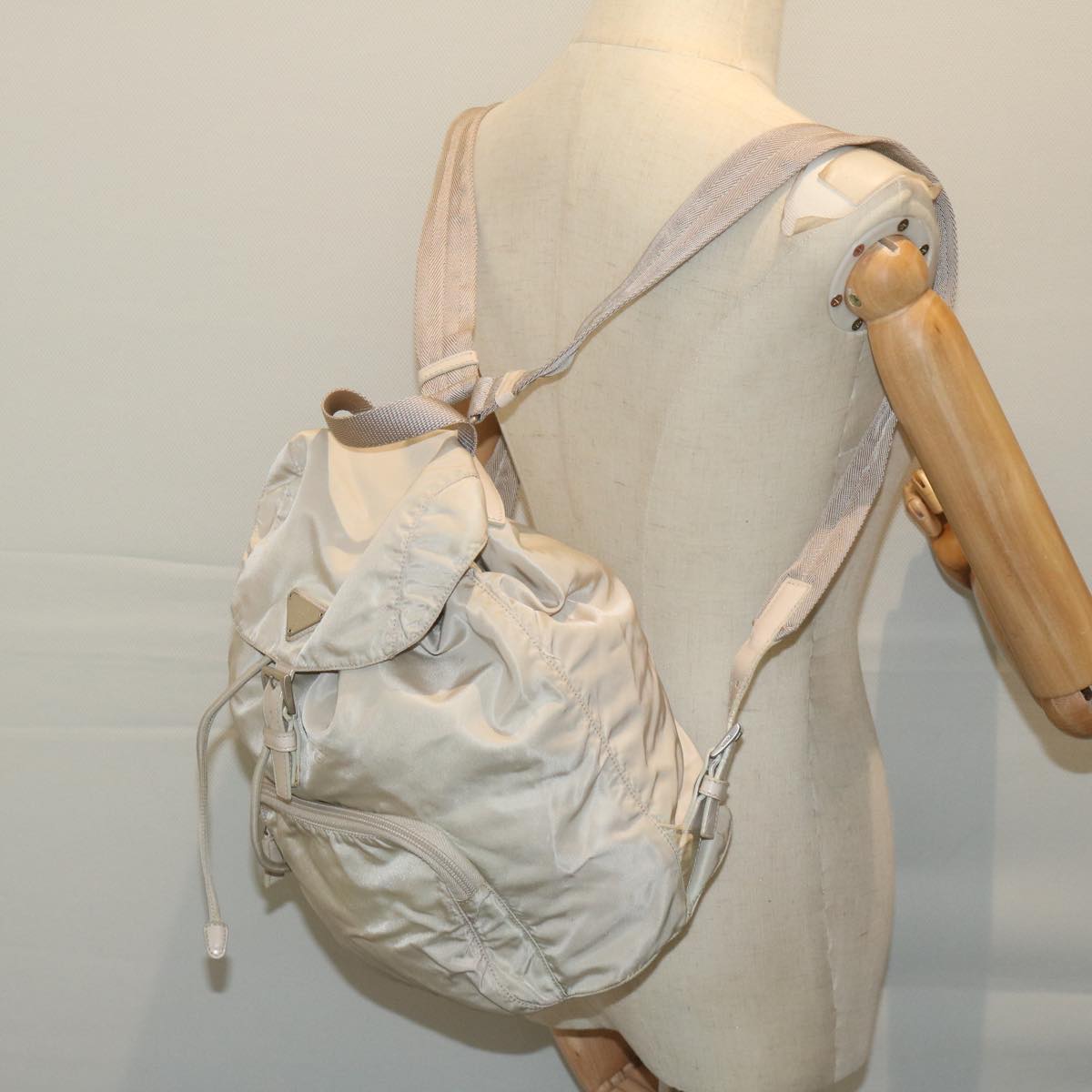 PRADA Backpack Nylon Ivory Auth 64459