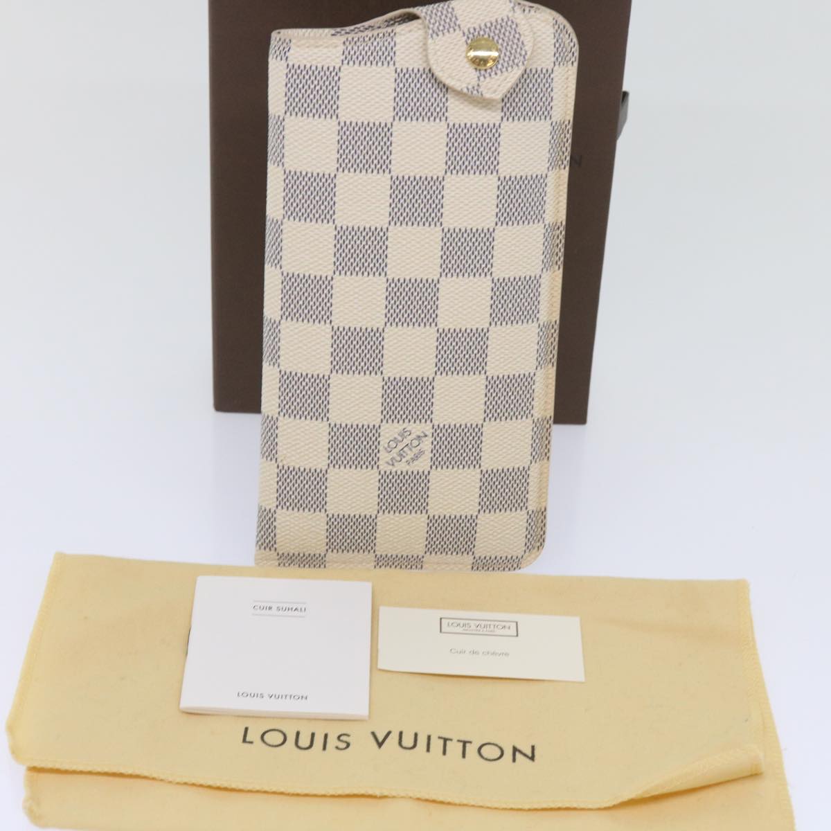 LOUIS VUITTON Damier Azur Etui Lunettes MM Glasses Case N60025 LV Auth 64494