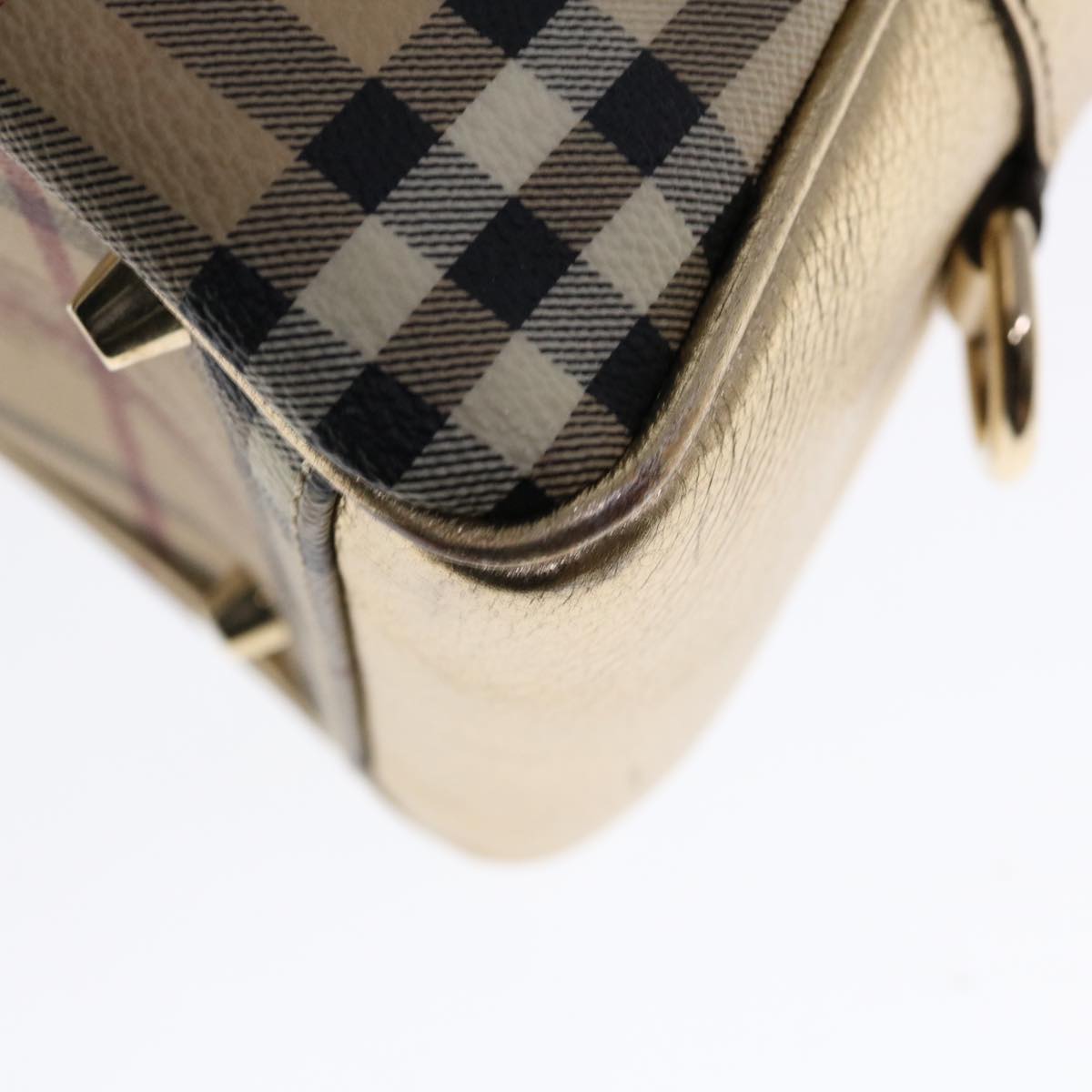 BURBERRY Nova Check Hand Bag PVC Leather Beige Auth 64593