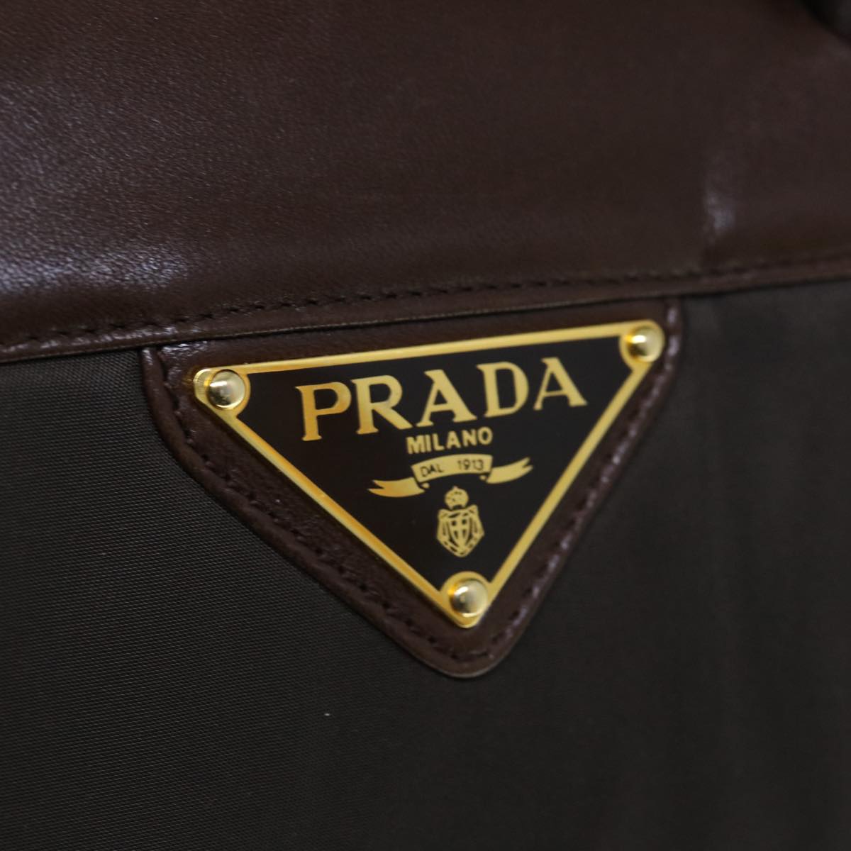 PRADA Hand Bag Nylon Leather Brown Auth 64636