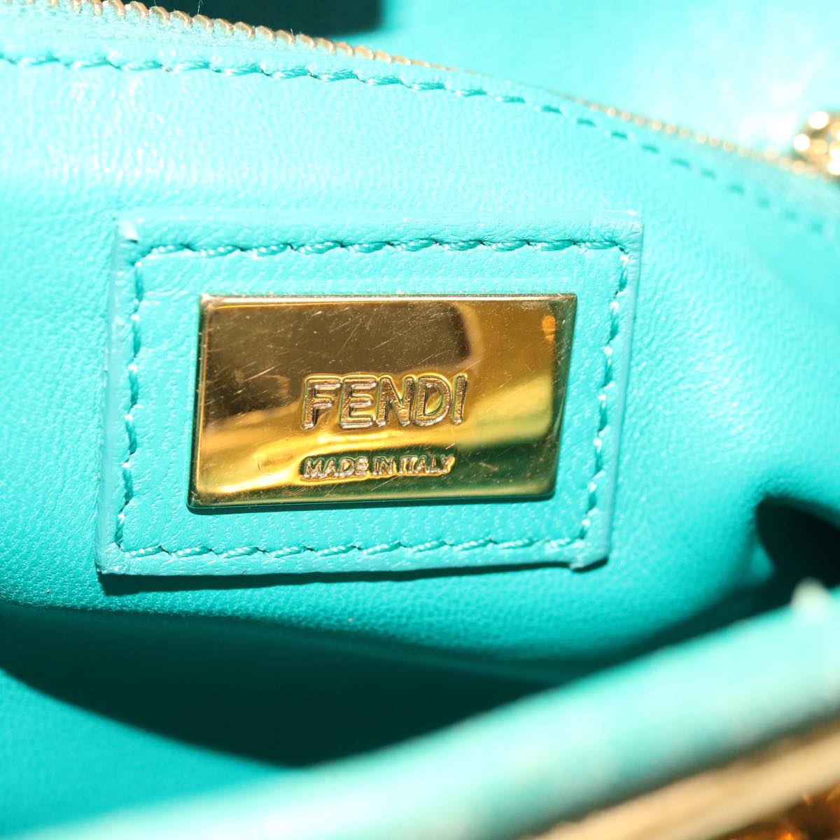 FENDI Micro Peek A Boo Hand Bag Leather Turquoise Blue Auth 64807
