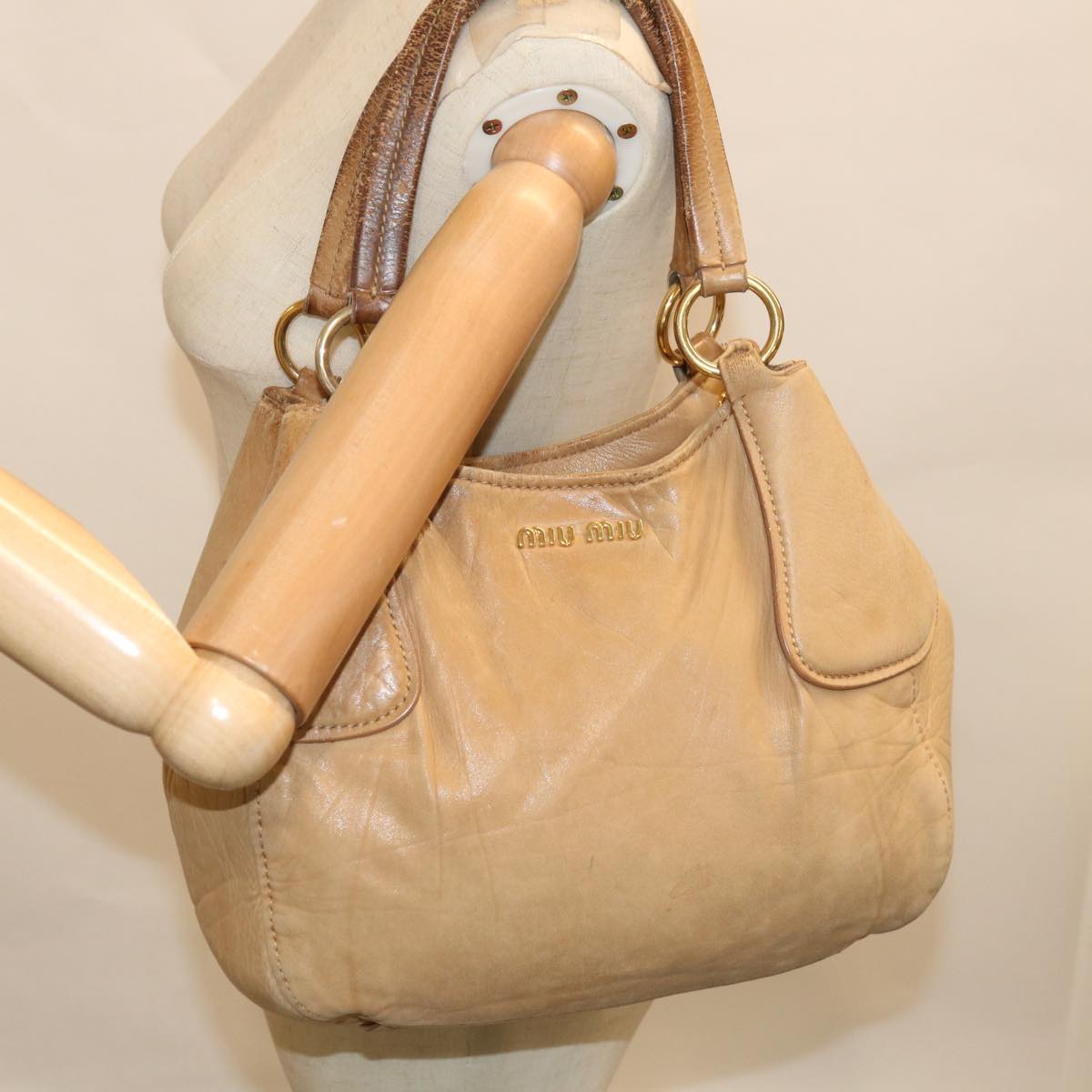 Miu Miu Hand Bag Leather Beige Auth 64848