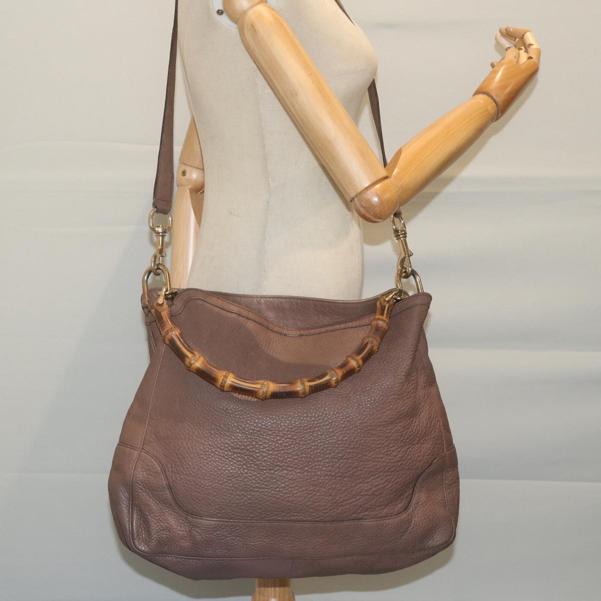 GUCCI Bamboo Shoulder Bag Leather 2way Brown Auth 64870