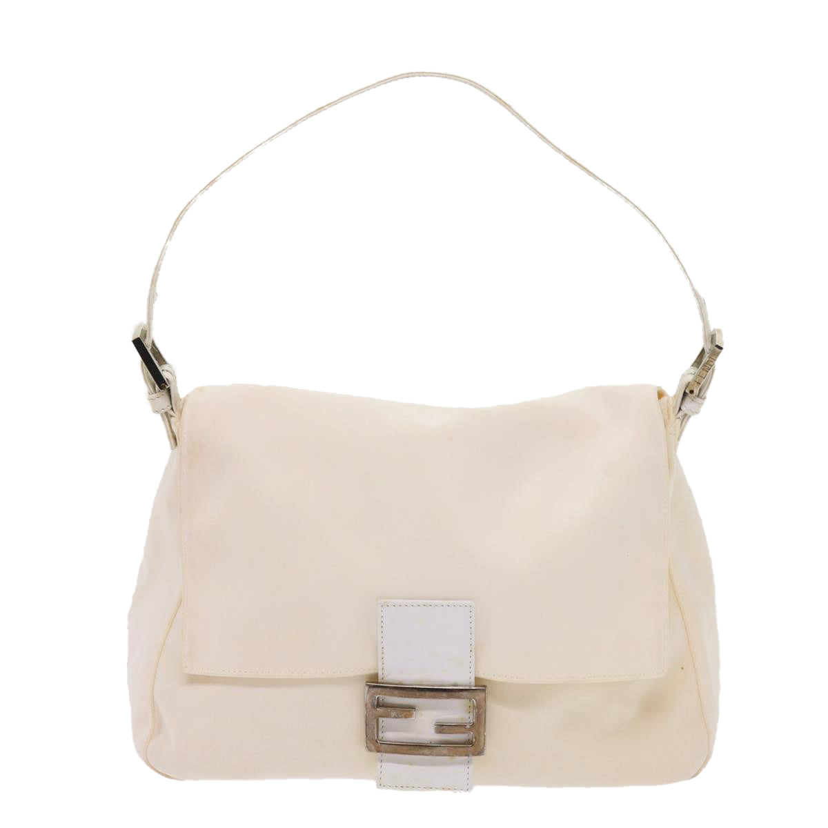 FENDI Mamma Baguette Shoulder Bag Nylon White Auth 64877