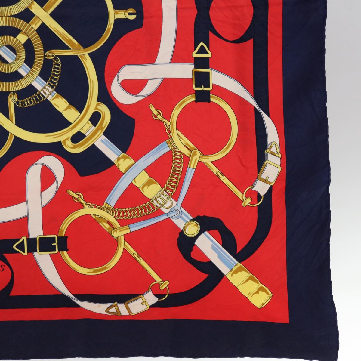 HERMES Carre 90 Eperon dor Scarf Silk Navy Red Auth 64882