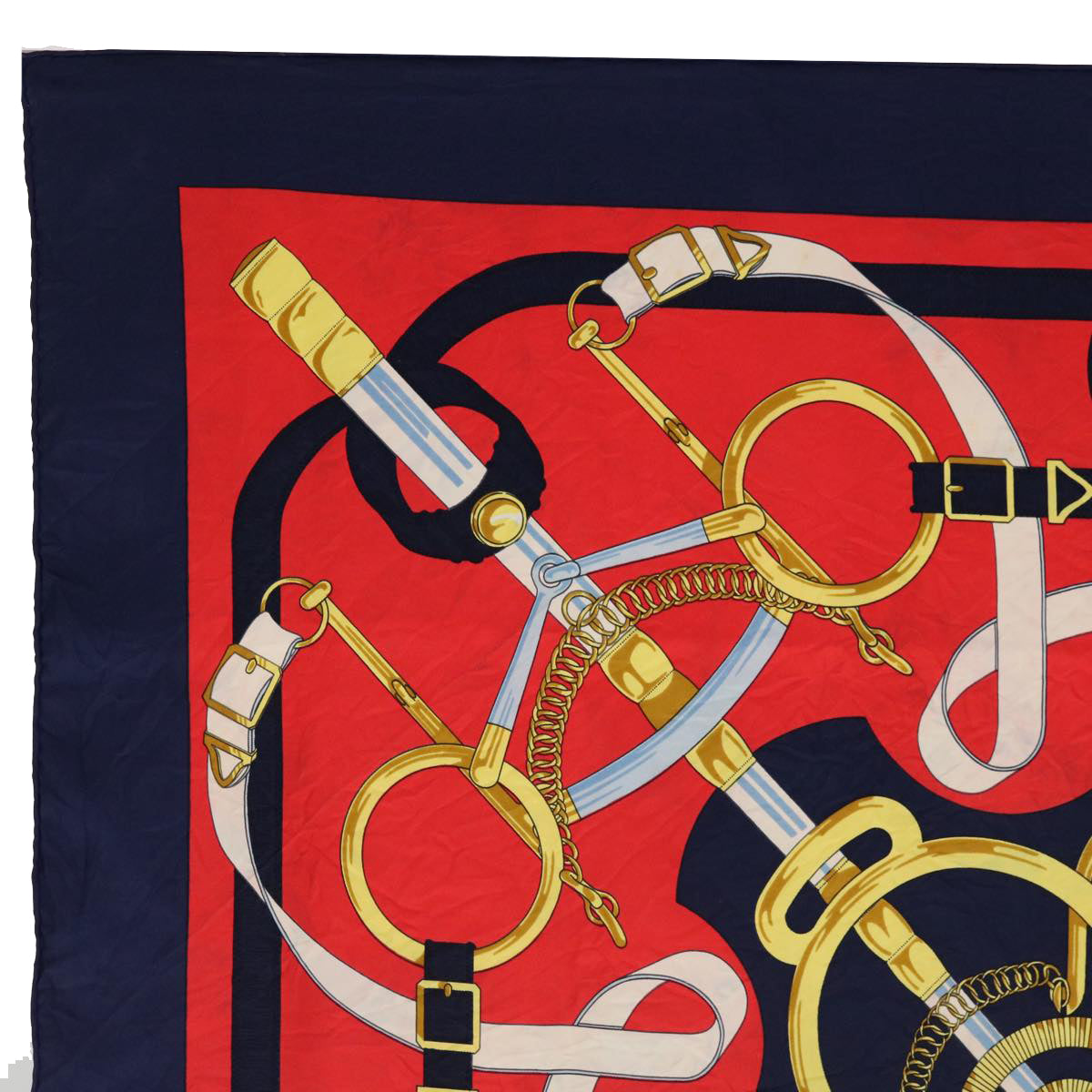 HERMES Carre 90 Eperon dor Scarf Silk Navy Red Auth 64882 - 0