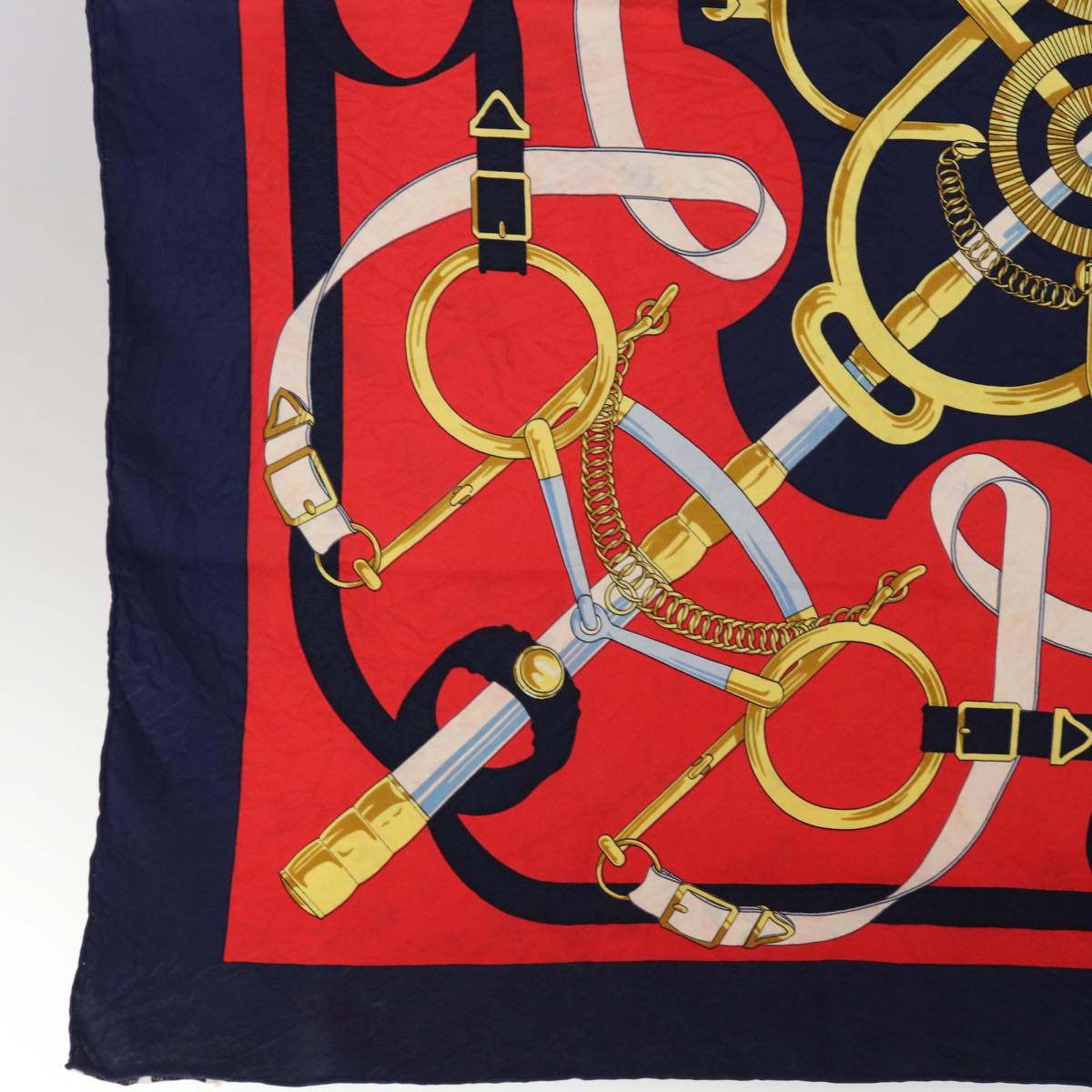 HERMES Carre 90 Eperon dor Scarf Silk Navy Red Auth 64882