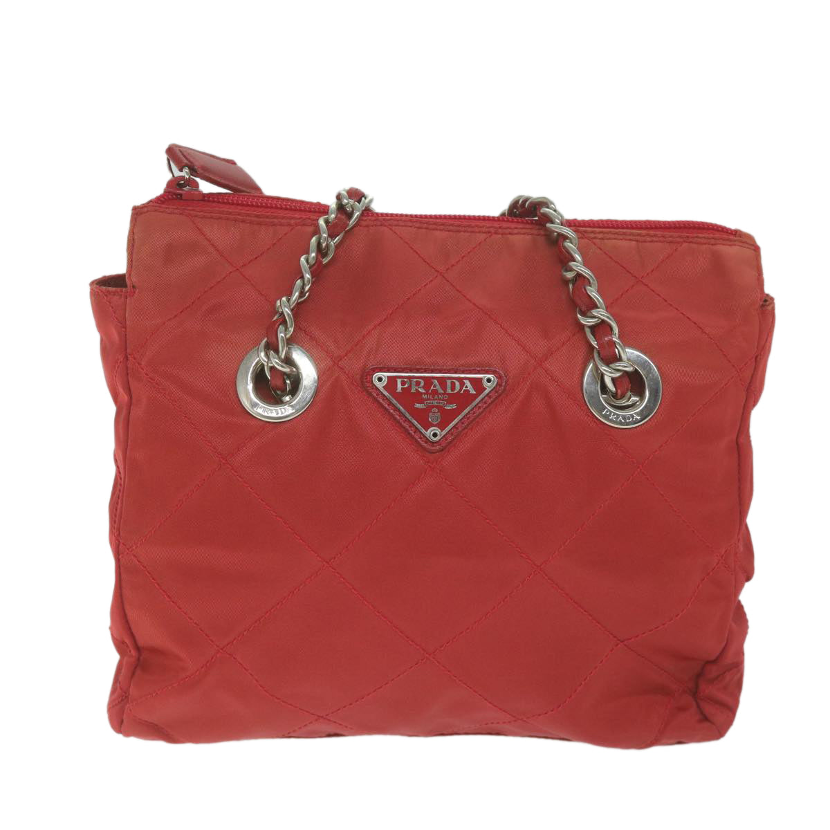 PRADA Chain Shoulder Bag Nylon Red Auth 64948