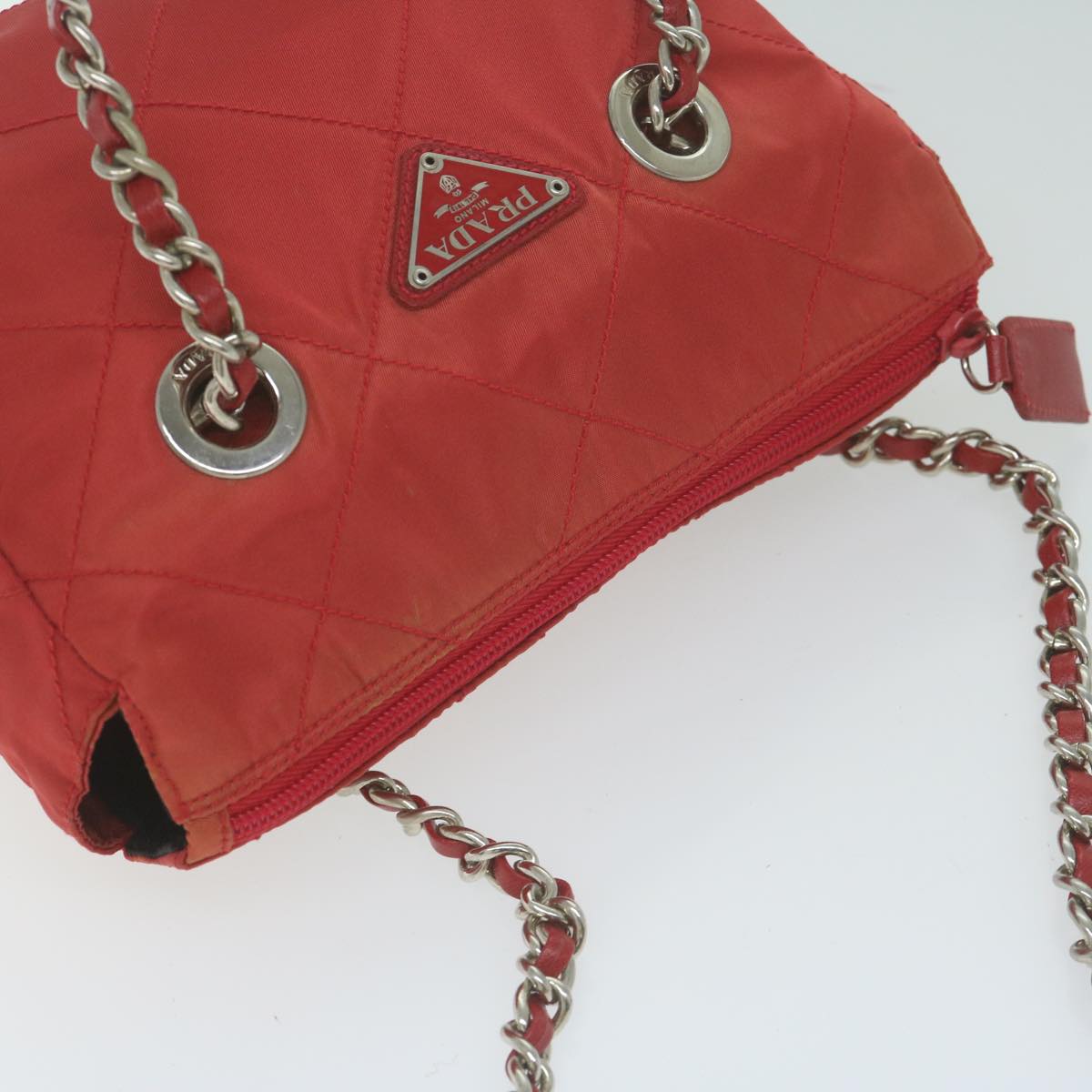 PRADA Chain Shoulder Bag Nylon Red Auth 64948