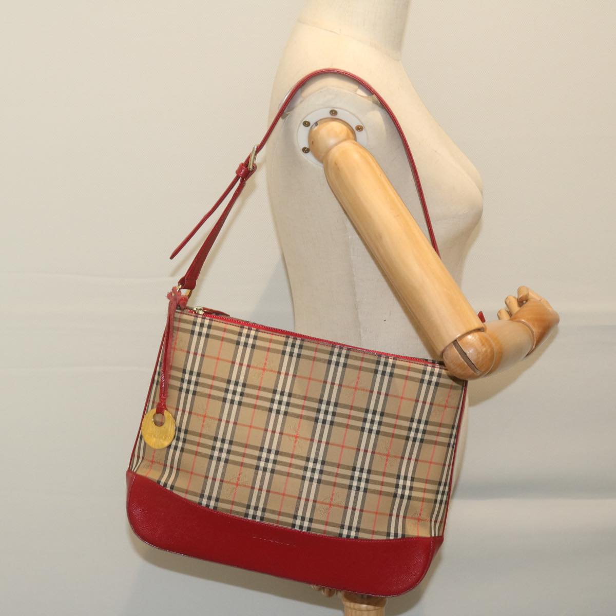 BURBERRY Nova Check Shoulder Bag Canvas Beige Auth 65000