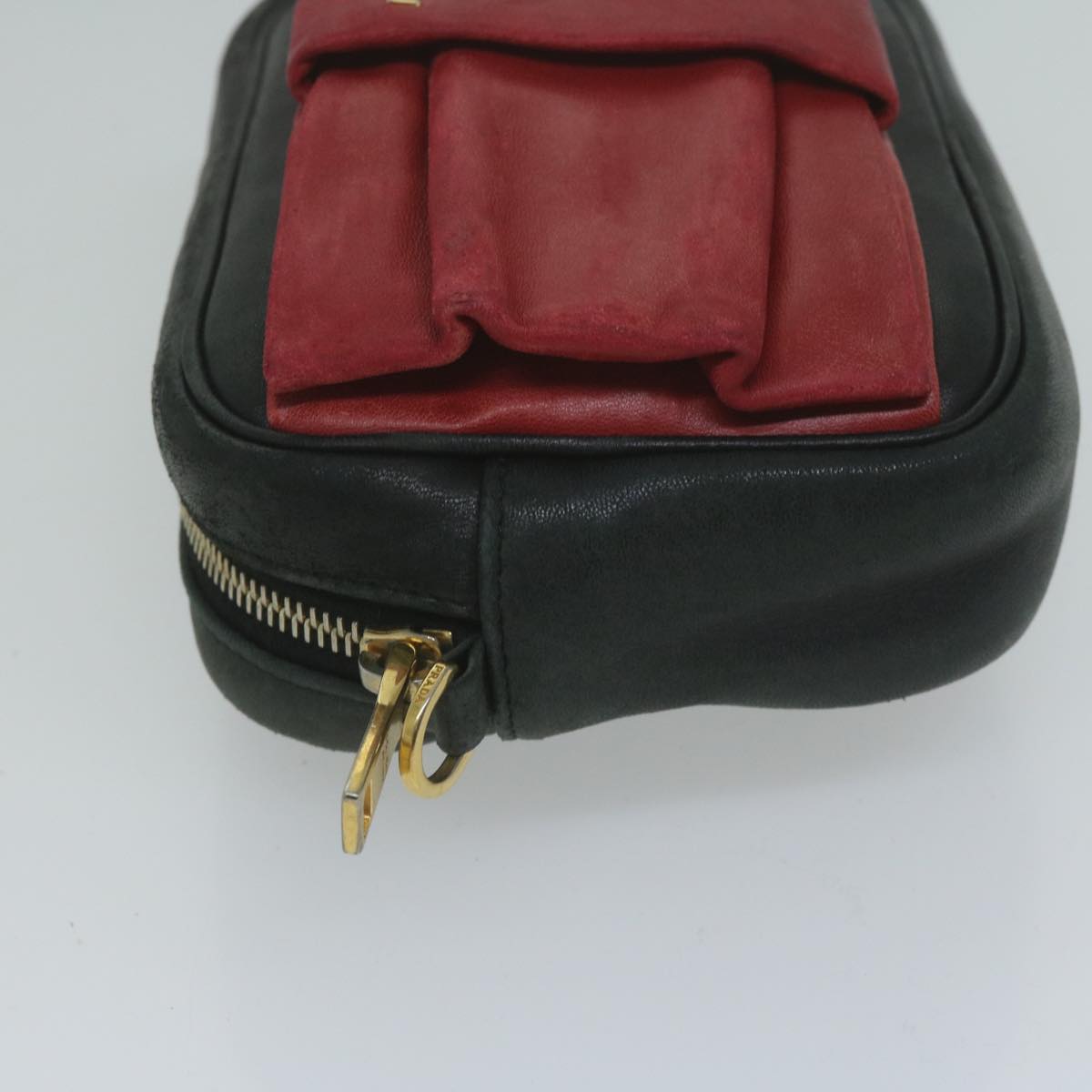 PRADA Shoulder Bag Leather Black Red Auth 65035