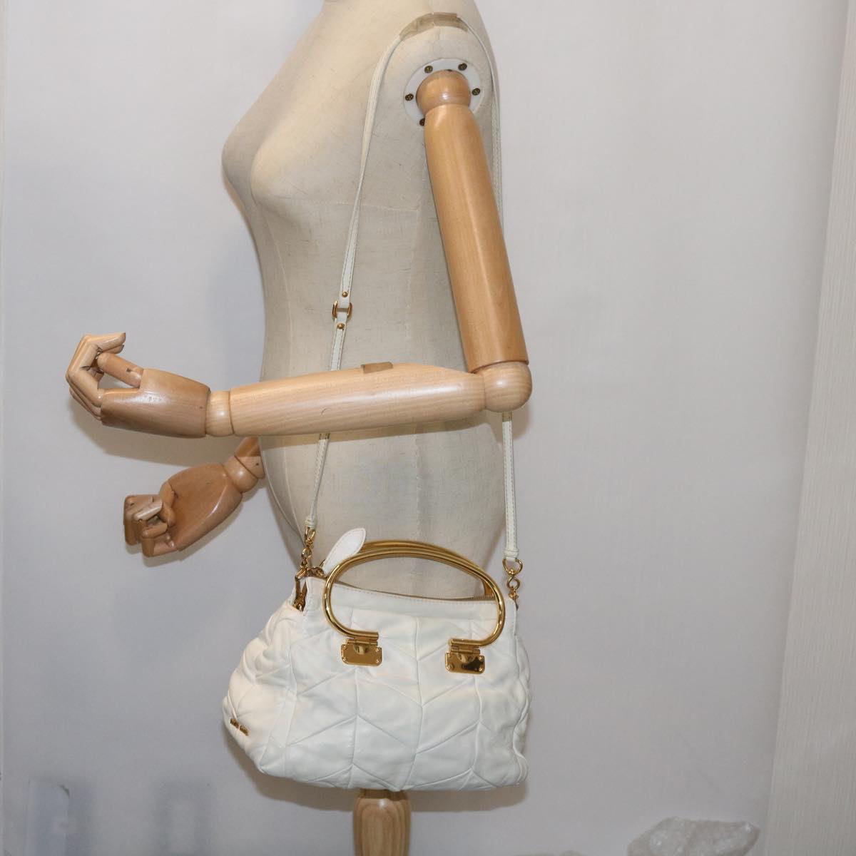 Miu Miu Hand Bag Leather 2way White Auth 65057