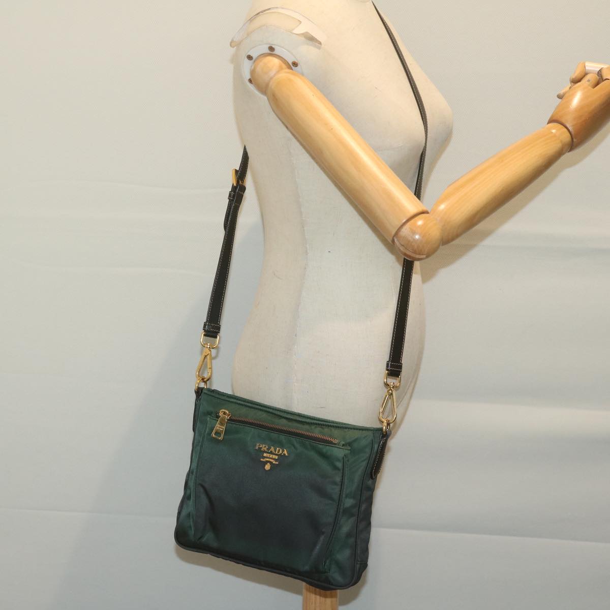 PRADA Shoulder Bag Nylon Green Auth 65078