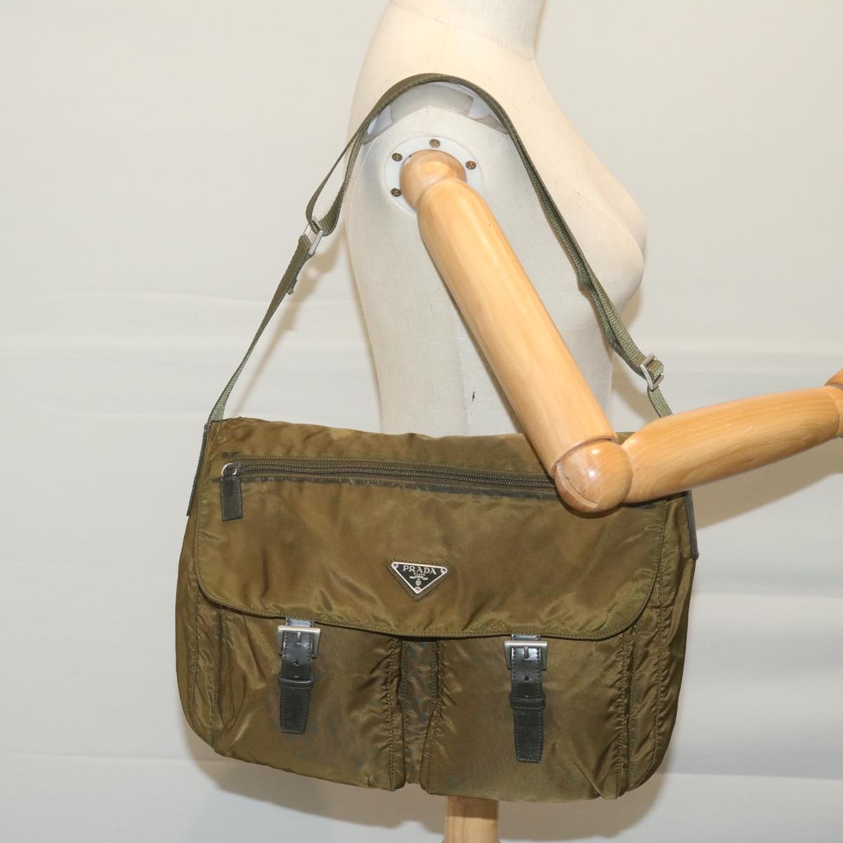 PRADA Shoulder Bag Nylon Khaki Auth 65082