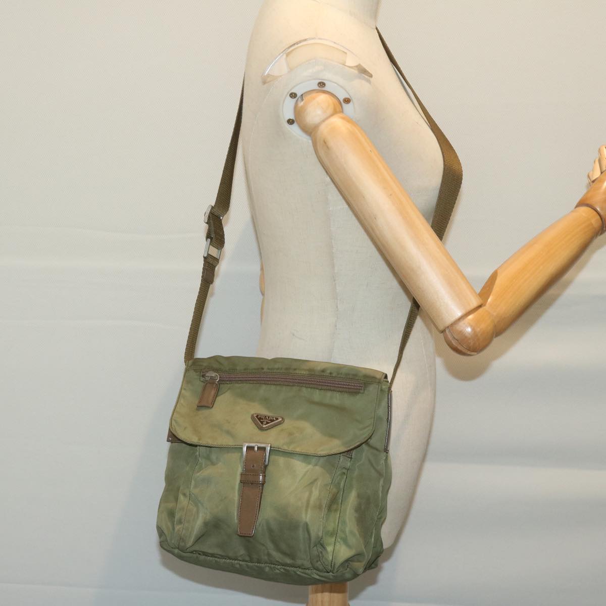 PRADA Shoulder Bag Nylon Khaki Auth 65095