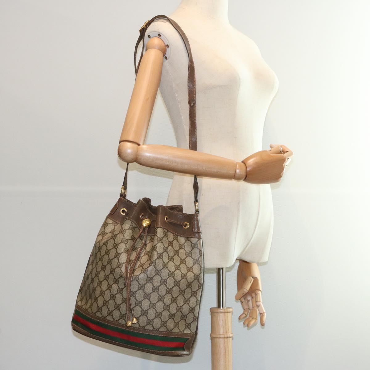 GUCCI GG Supreme Web Sherry Line Shoulder Bag PVC Beige 41 02 085 Auth 65097