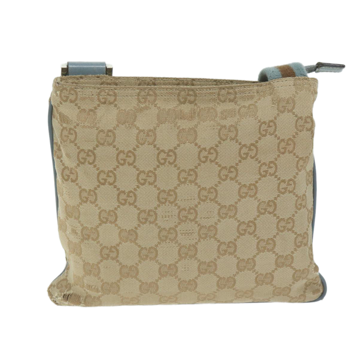 GUCCI GG Canvas Sherry Line Shoulder Bag Beige Light Blue 146309 Auth 65167 - 0