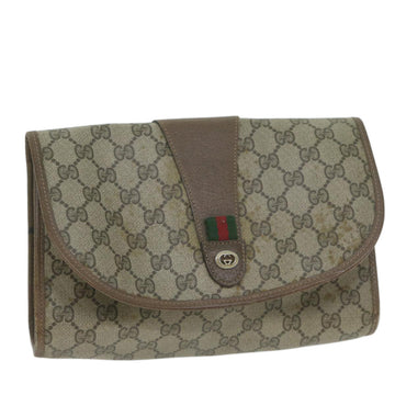 GUCCI GG Supreme Web Sherry Line Clutch Bag PVC Beige 89 01 030 Auth 65174