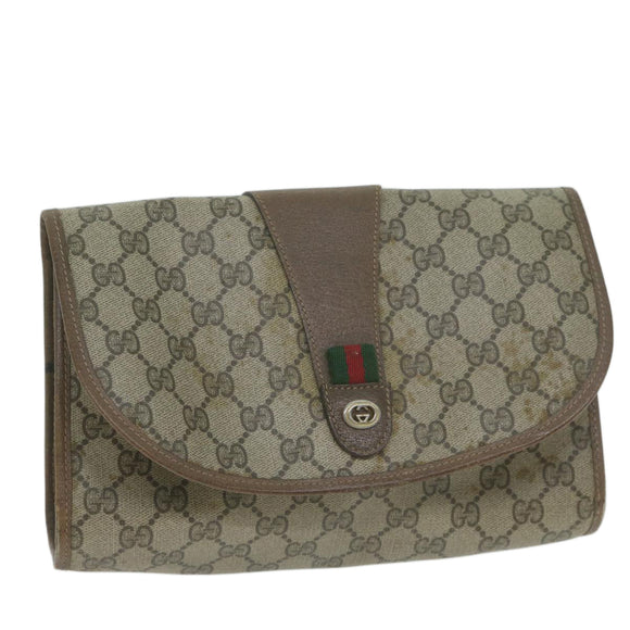 GUCCI GG Supreme Web Sherry Line Clutch Bag PVC Beige 89 01 030 Auth 65174