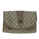 GUCCI GG Supreme Web Sherry Line Clutch Bag PVC Beige 89 01 030 Auth 65174-13