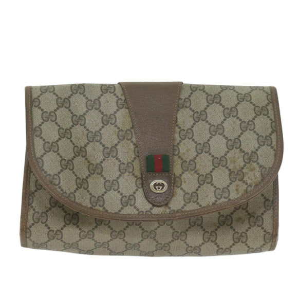 GUCCI GG Supreme Web Sherry Line Clutch Bag PVC Beige 89 01 030 Auth 65174