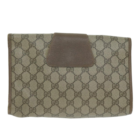 GUCCI GG Supreme Web Sherry Line Clutch Bag PVC Beige 89 01 030 Auth 65174