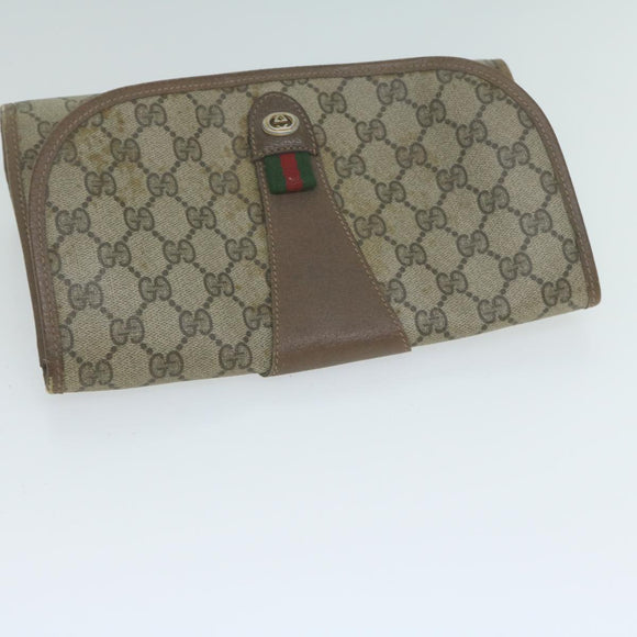 GUCCI GG Supreme Web Sherry Line Clutch Bag PVC Beige 89 01 030 Auth 65174