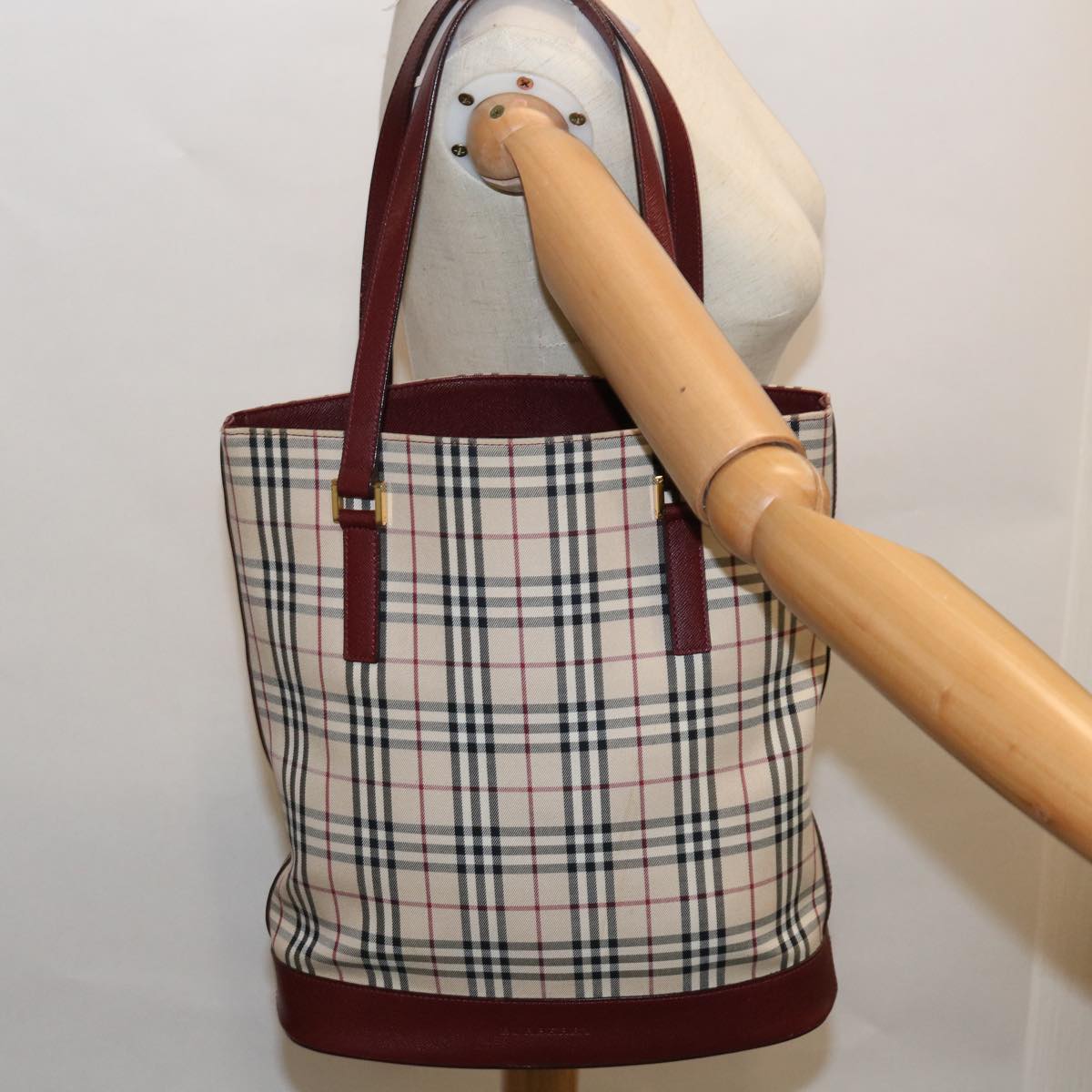 BURBERRY Nova Check Shoulder Bag Canvas Beige Auth 65238